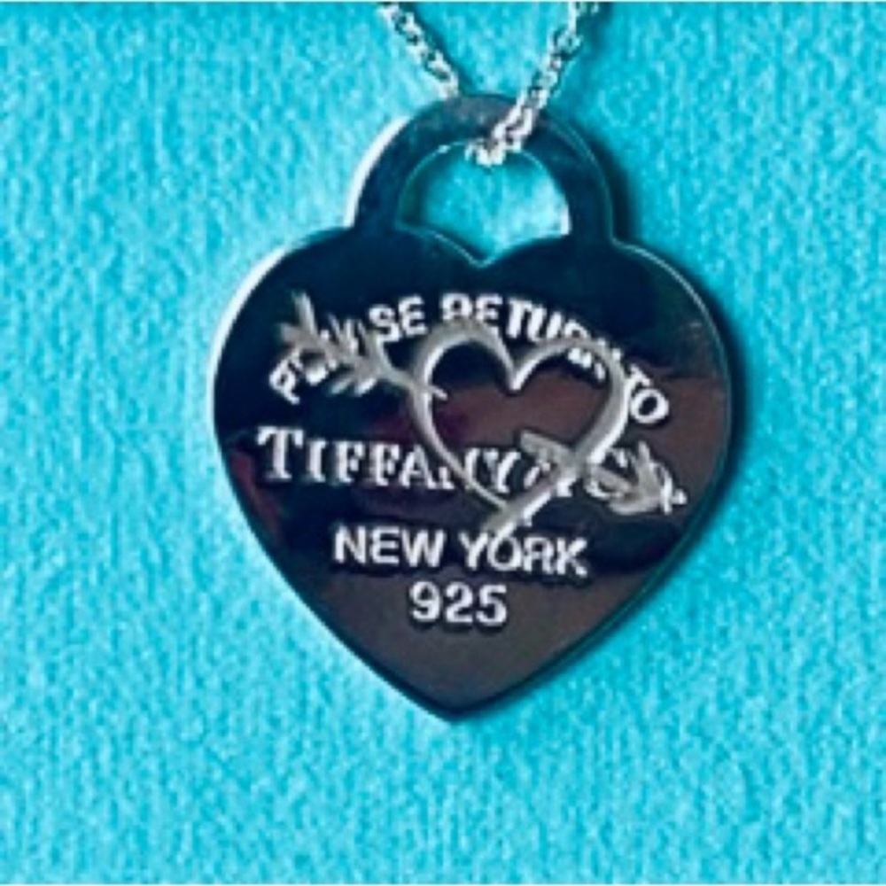 Tiffany & Co. New, Authentic, etched heart sterling silver necklace.
